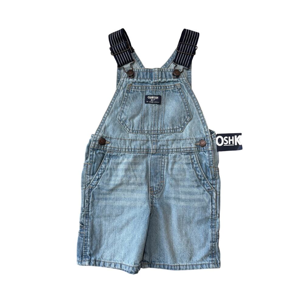 OshKosh B'Gosh Boys Shortalls Bib Overalls Size 3T Light Wash Blue Denim NWT